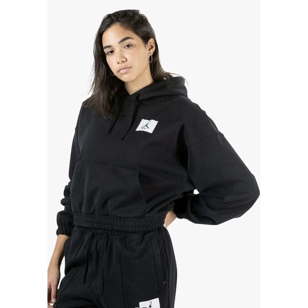 Nike Jordan Womans Sz XS Essentials Fleece Pullover Hoodie Black Crop NEW